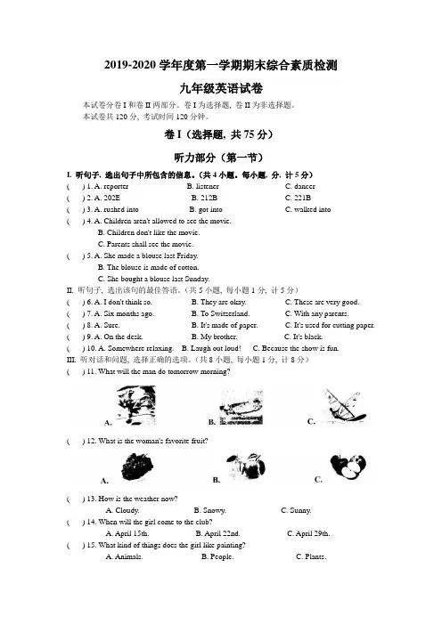 河北省武安市2019-2020学年第一学期期末综合检测九年级英语试卷(WORD版,有答案)