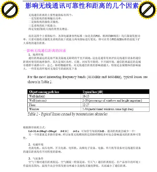 影响无线通讯可靠性和距离的几个因素