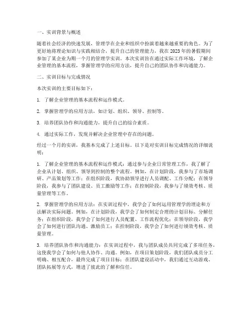 管理学个人实训报告总结