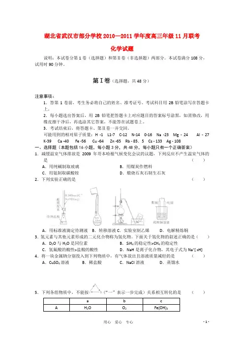 湖北省武汉市部分学校2011届高三化学11月联考