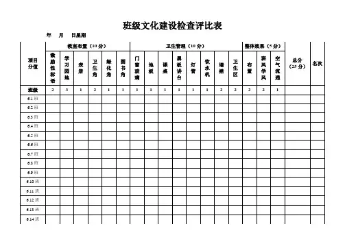2011班级文化建设检查评比表