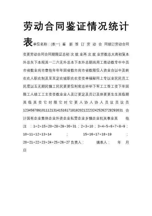 劳动合同鉴证情况统计表