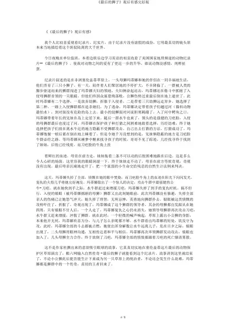 《最后的狮子》观后感完整版
