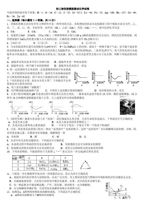 初三培优班模拟测试化学试卷