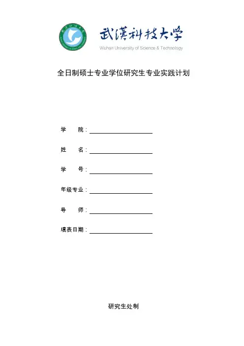 武汉科技大学全日制专业学位实践计划、总结报告、登记表格式
