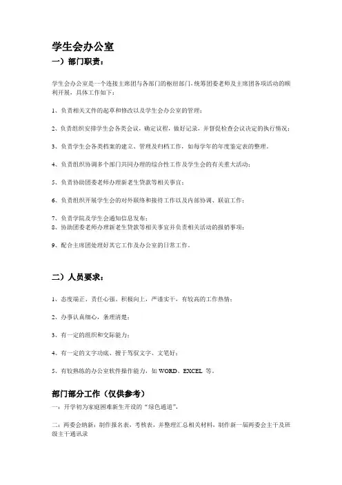学生会办公室纳新宣传部分参考资料