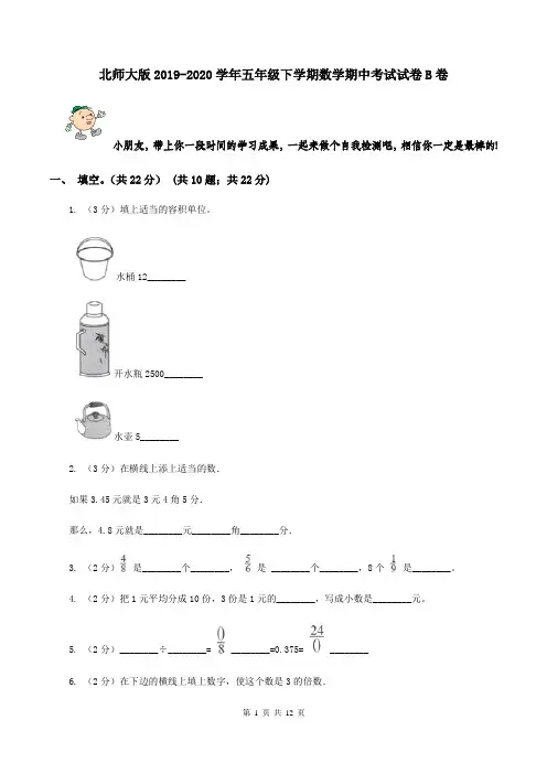 北师大版2019-2020学年五年级下学期数学期中考试试卷B卷