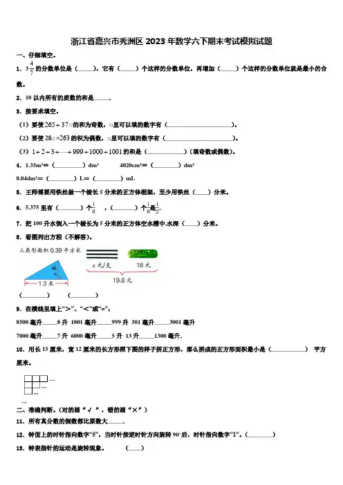浙江省嘉兴市秀洲区2023年数学六下期末考试模拟试题含解析