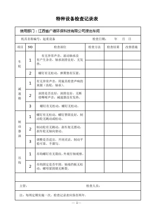 特种设备(天车、叉车)检查记录表