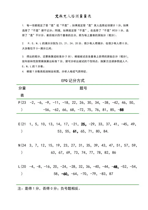 艾森克人格测验分析手册