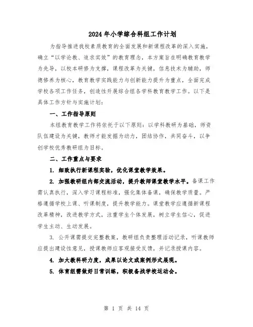 2024年小学综合科组工作计划（五篇）