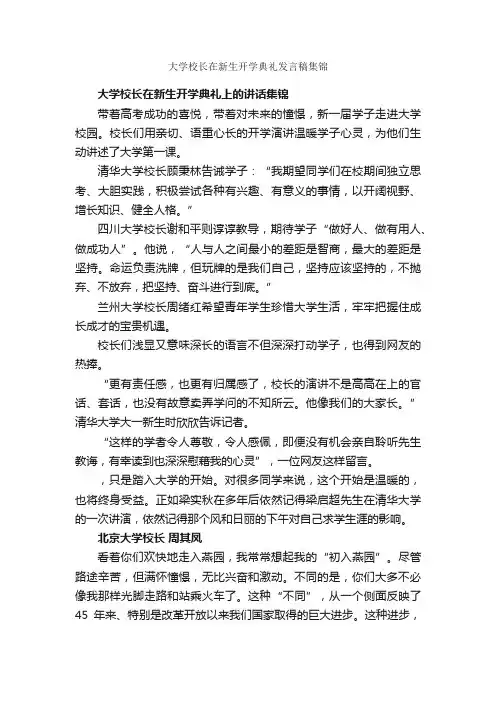 大学校长在新生开学典礼发言稿集锦_发言稿_