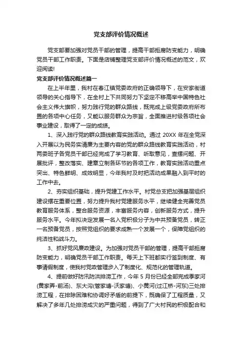 党支部评价情况概述