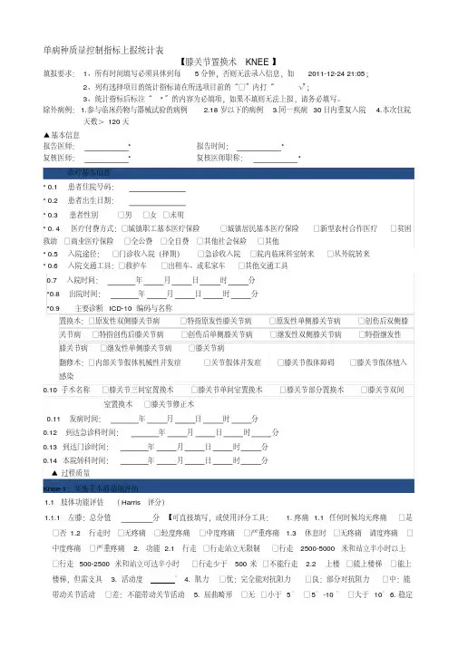 单病种质量控制指标上报统计表(膝关节置换术)