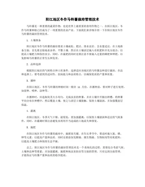 阳江地区冬作马铃薯栽培管理技术
