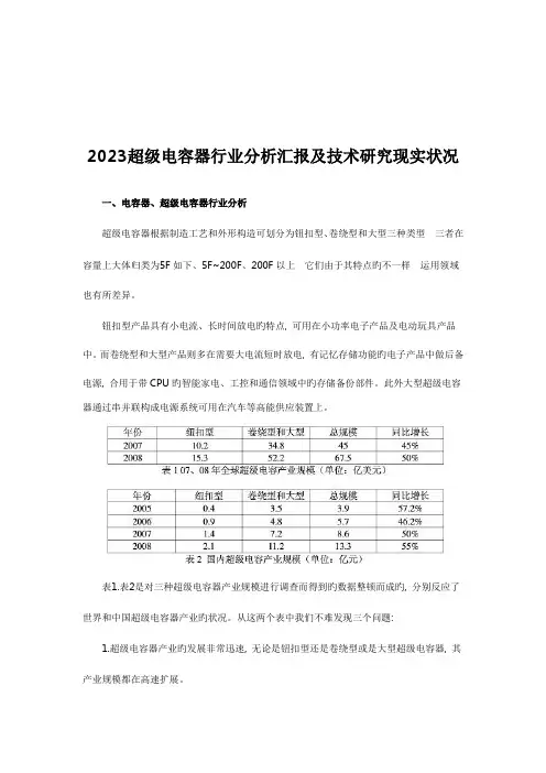超级电容器行业分析报告及技术研究现状