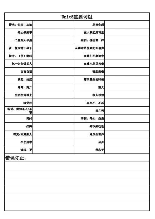 七年级下册5单元英语单词、短语、句子默写