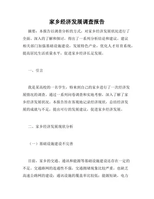 家乡经济发展调查报告
