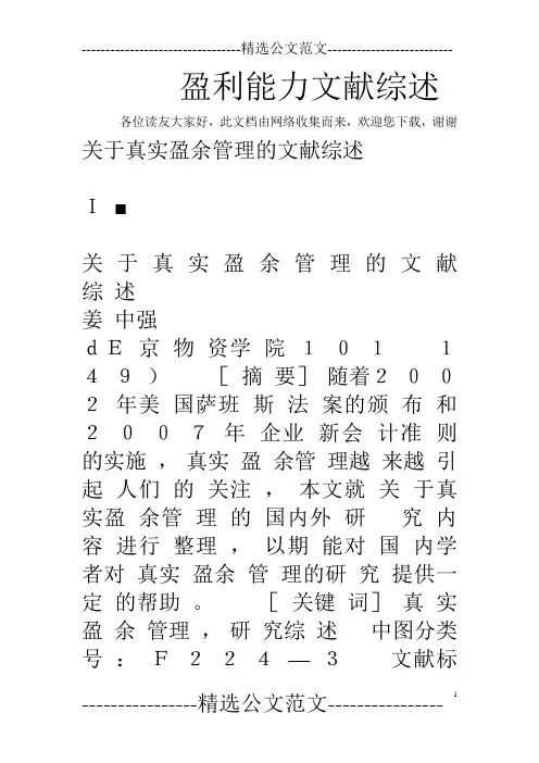 盈利能力文献综述
