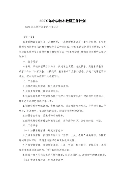 202X年小学校本教研工作计划