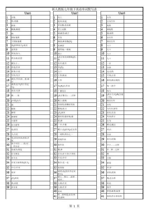 新人教版七年级下英语单词默写表(可直接打印)学习资料