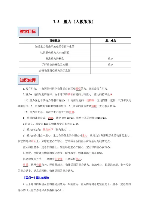 2022年人教版八年级物理下《重力》同步练习附答案