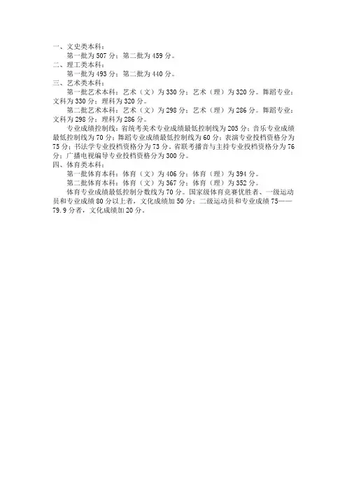 山西省2013年普通高考分数线