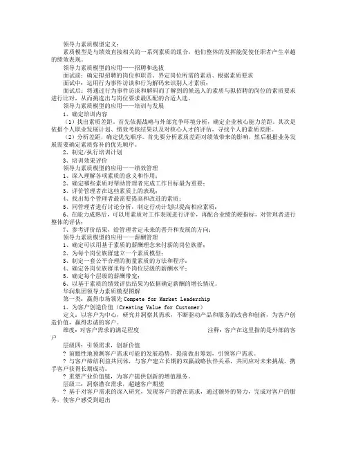 华润领导力素质模型图解、分类及应用