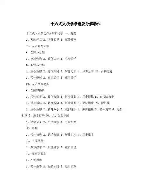 十六式太极拳拳谱及分解动作