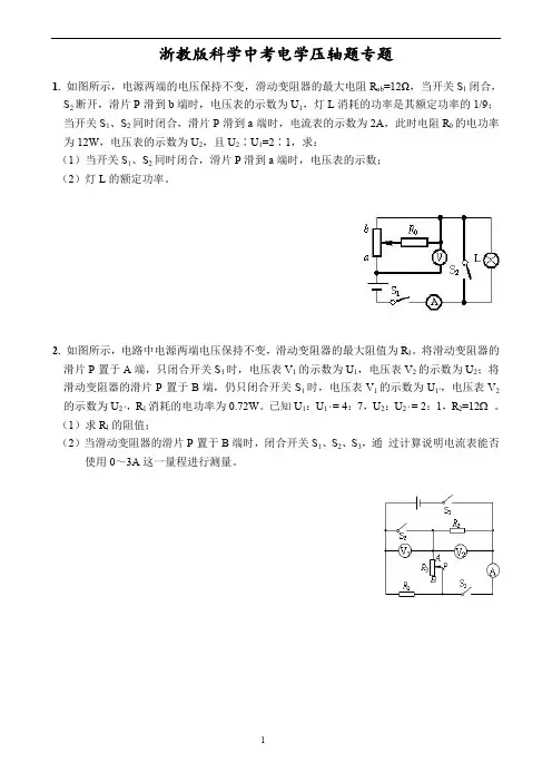 浙教版科学中考电学压轴题专题(pdf版有详解)