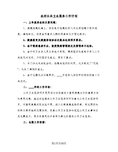 农村公共卫生服务工作计划(七篇)