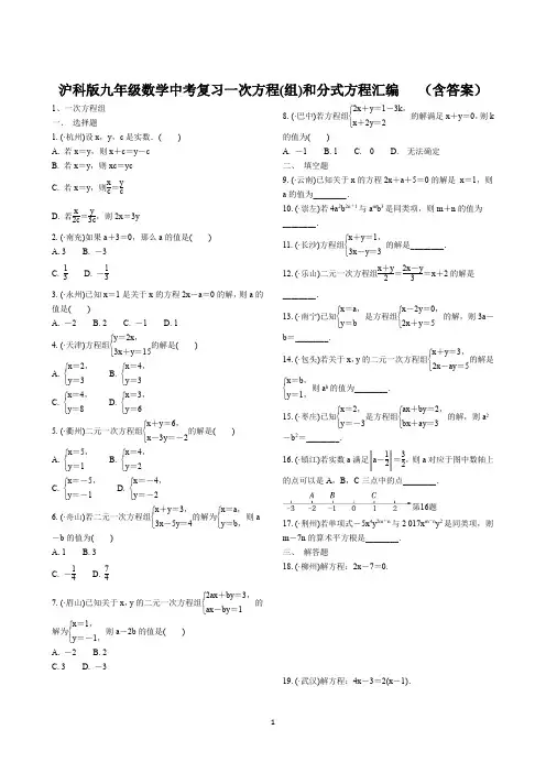 沪科版九年级数学中考复习（含答案）