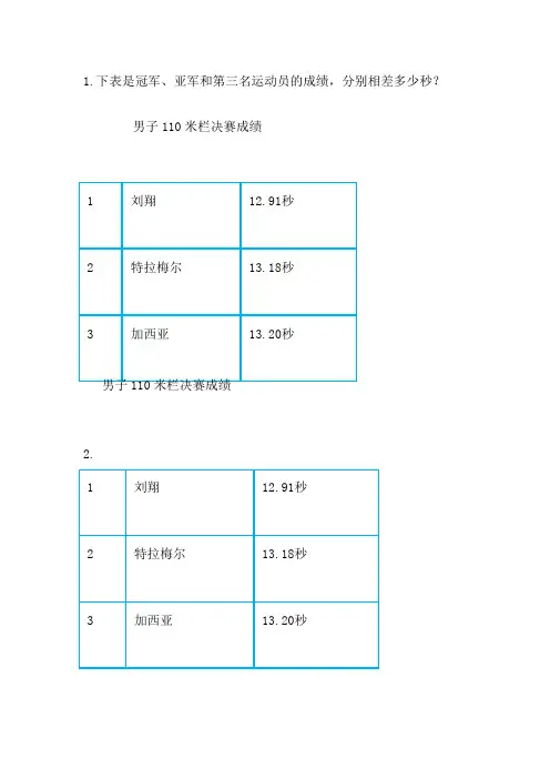 北师大小学数学四年级下册奥运中的数学练习