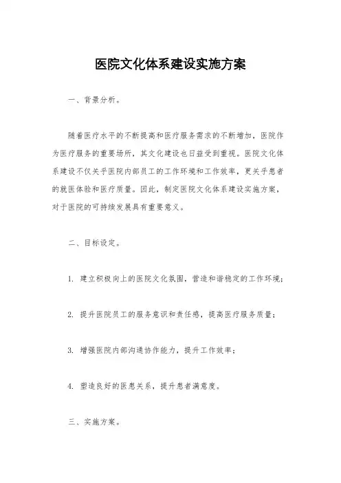 医院文化体系建设实施方案