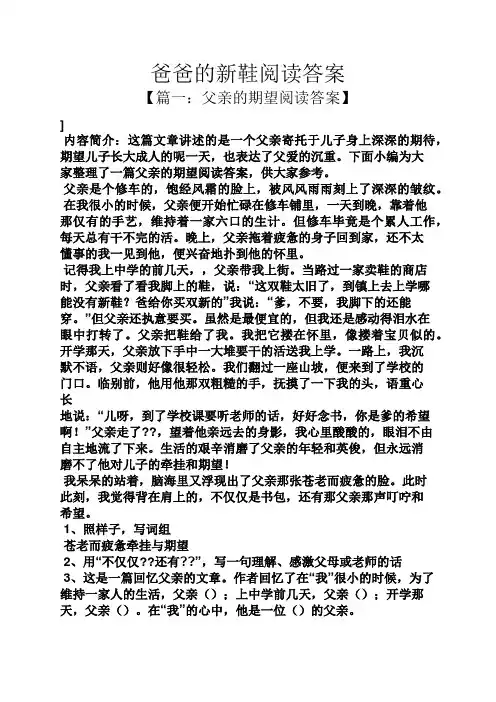 爸爸的新鞋阅读答案