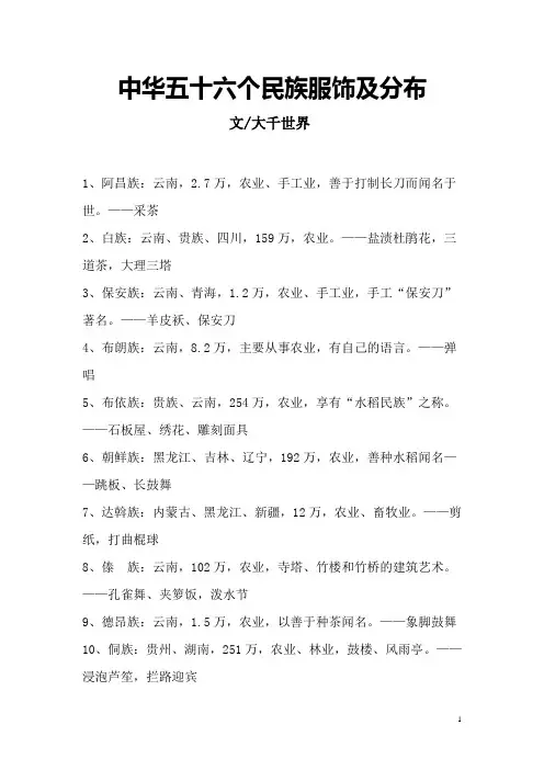 中华五十六个民族服饰及分布