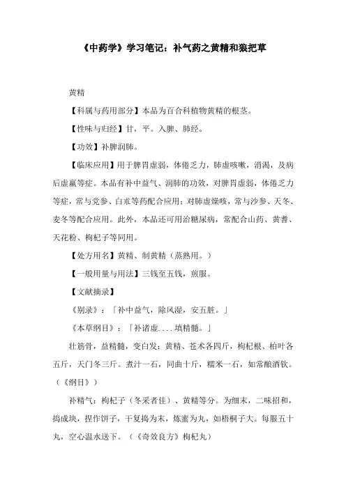 《中药学》学习笔记：补气药之黄精和狼把草
