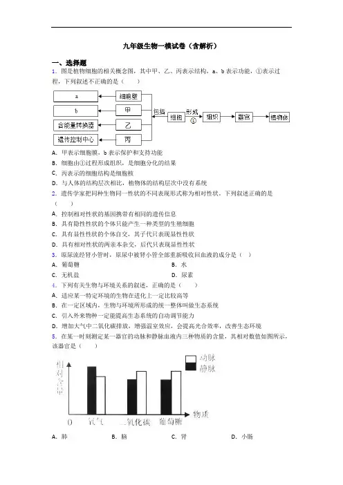 九年级生物一模试卷(含解析)