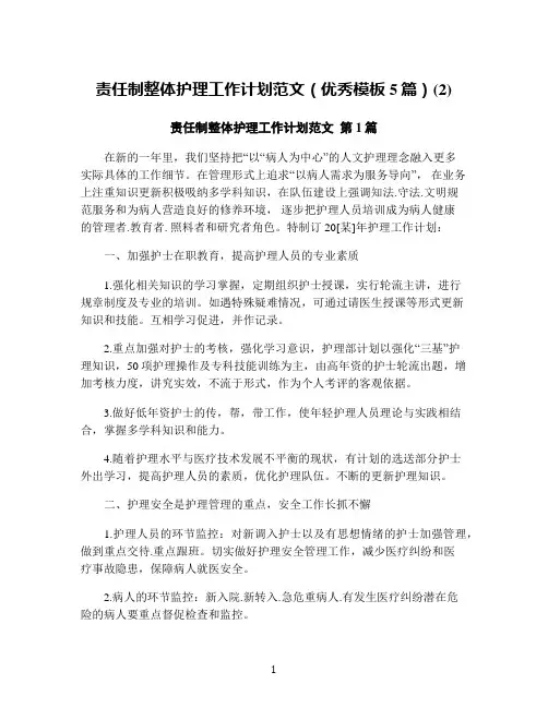 责任制整体护理工作计划范文(优秀模板5篇)(2)