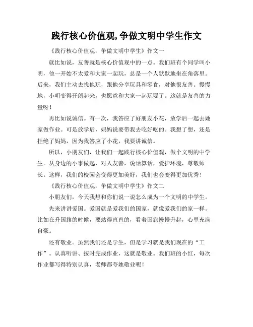 践行核心价值观,争做文明中学生作文