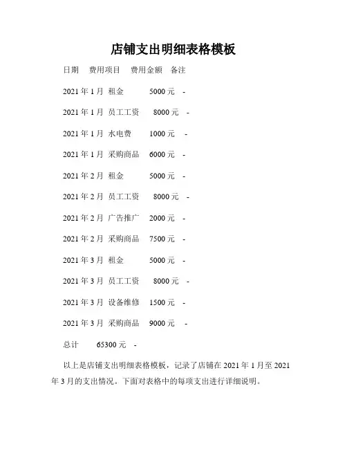 店铺支出明细表格模板