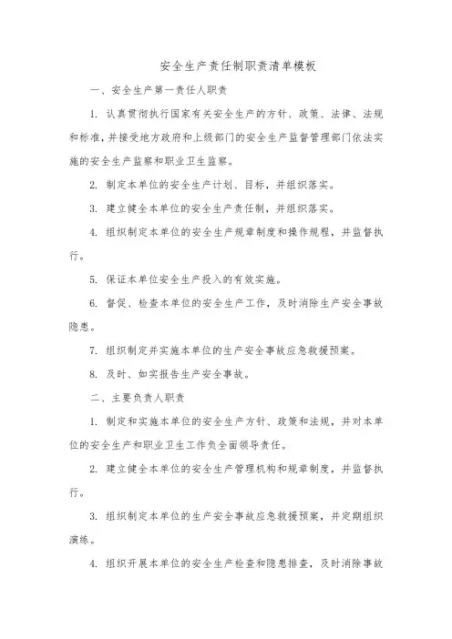安全生产责任制职责清单模板