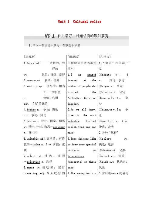 2020届高考英语一轮复习 Unit 1 Cultural relics导学案 新人教版必修2