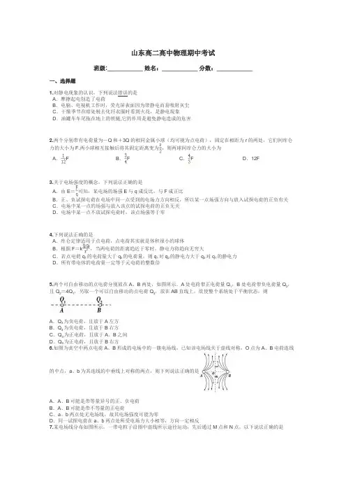 山东高二高中物理期中考试带答案解析
 3