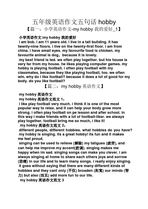 五年级作文之五年级英语作文五句话hobby