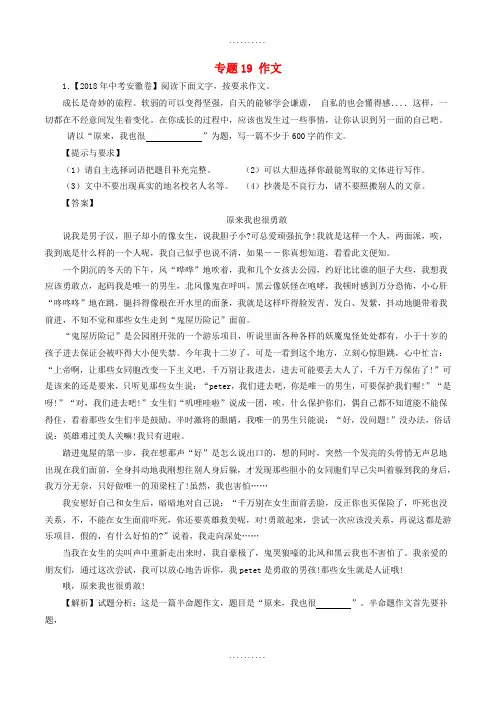 精品2019年中考语文试题分项版解析汇编：(第01期)专题19 作文