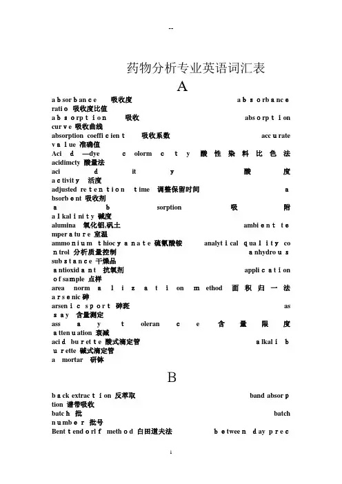 药物分析常用英语词汇
