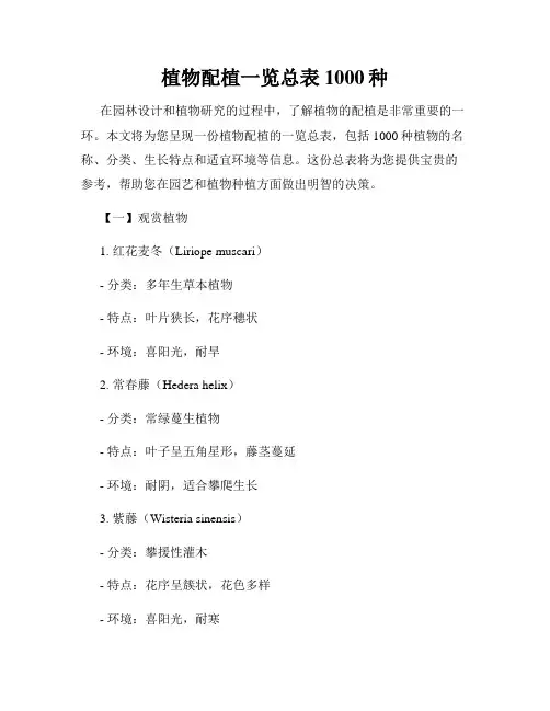 植物配植一览总表1000种