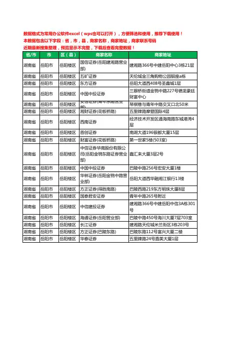 2020新版湖南省岳阳市岳阳楼区证券工商企业公司商家名录名单黄页联系电话号码地址大全19家