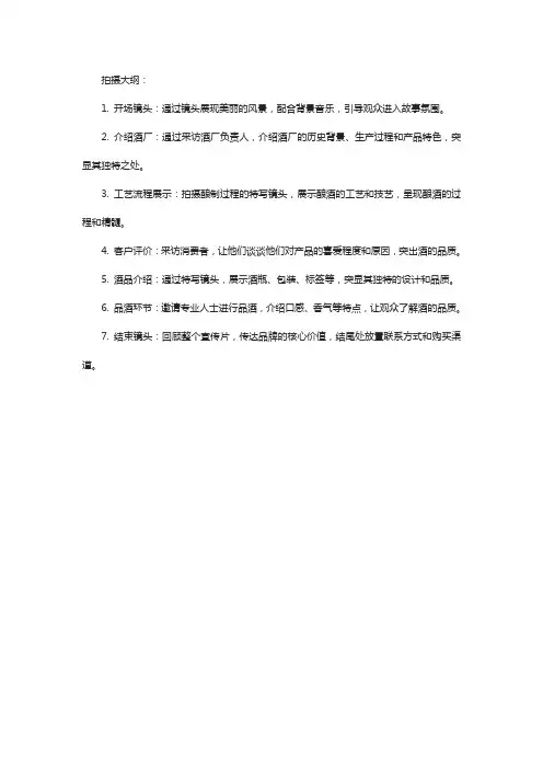 酒宣传片拍摄大纲